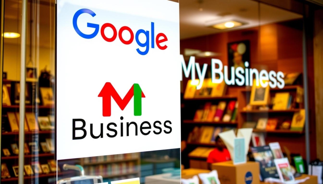 Immagine di una vetrina di un negozio con un insegna "Google My Business"